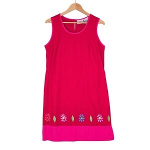 Studio Ease Women's Linen Blend Floral Embroidery Shift Sleeveless Dress Pink 12